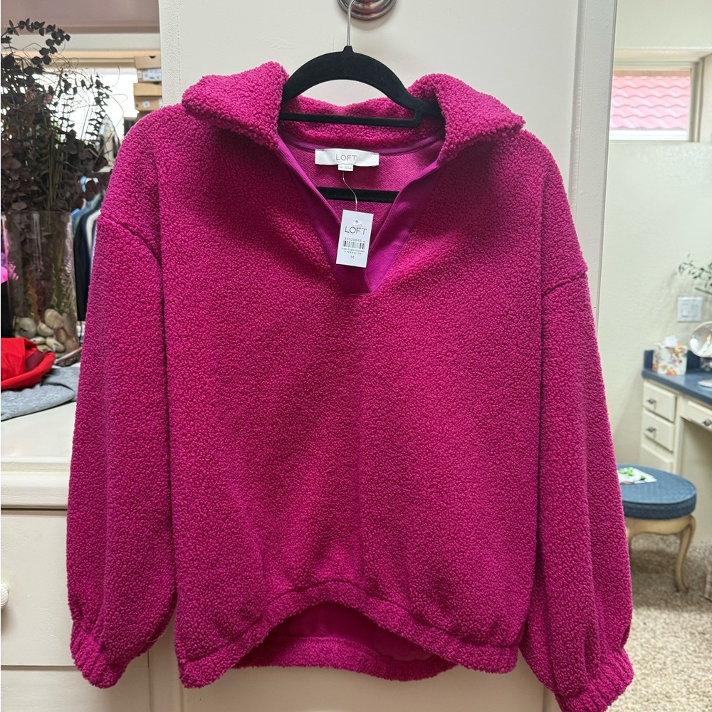 LOFT Magenta Fleece Top